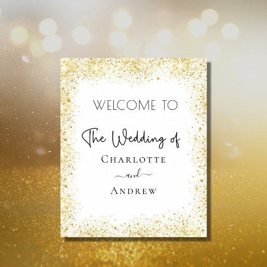 Begrüßung der Glitzern mit weißem Hochzeitsgold Poster