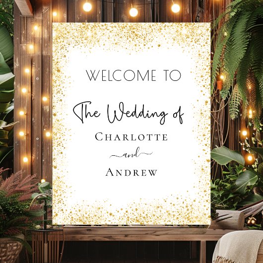 Begrüßung der Glitzern mit weißem Hochzeitsgold Poster