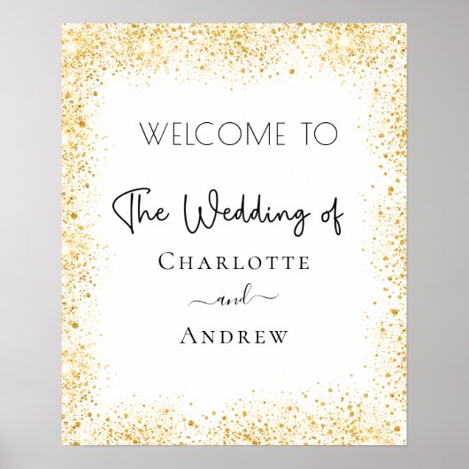 Begrüßung der Glitzern mit weißem Hochzeitsgold Poster (Vorne)