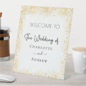 Begrüßung der Glitzern mit weißem Hochzeitsgold Sockelschild (In Situ)