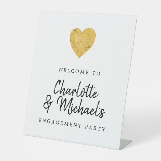 Begrüßung der Gold Foil Heart Engagement Party Sockelschild (Vorderseite)