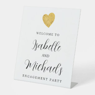 Begrüßung der Gold Foil Heart Engagement Party Sockelschild