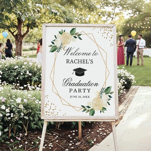 Begrüßung der Greenery Gold Floral Graduation Part Poster