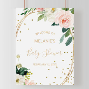 Begrüßung der Greenery & Gold Geometric Baby Dusch Poster