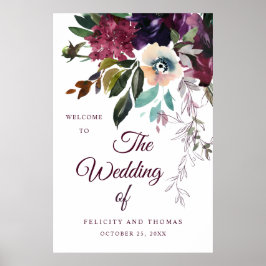 Begrüßung der Hochzeit mit Burgund Floral Poster