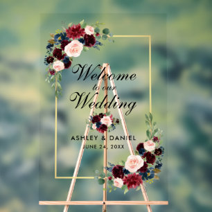 Begrüßung der Hochzeit mit gemischten Blumen Acrylschild