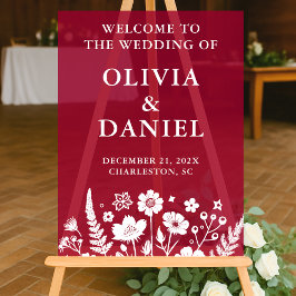 Begrüßung der Hochzeit von Burgund Floral Acrylschild