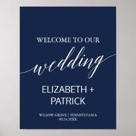 Begrüßung der Hochzeit von Elegant-Navy-Kalligrafi Poster