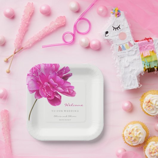 Begrüßung der Hochzeit von hellrosa Peony Pappteller (Party)