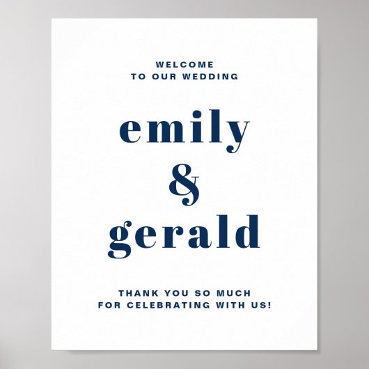 Begrüßung der Hochzeit von Navy Blue Bold Retro Ty Poster (Vorne)