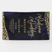Begrüßung der Hochzeit von Navy Blue Watercolor Go Banner (Horizontal)