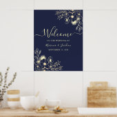 Begrüßung der Hochzeit von Navy Gold Floral Poster (Küche)