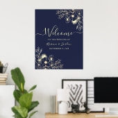 Begrüßung der Hochzeit von Navy Gold Floral Poster (Heimbüro)