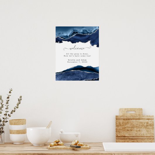 Begrüßung der Hochzeit von Navy und Silver Agate Poster (Küche)