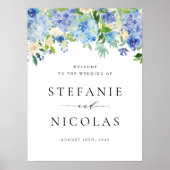 Begrüßung der Hochzeit von Watercolor Blue Hydrang Poster (Vorne)