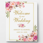 Begrüßung der Hochzeitsfeier mit dem blauen Rosa d Fotoplatte (Vorderseite)