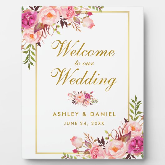 Begrüßung der Hochzeitsfeier mit dem blauen Rosa d Fotoplatte (Vorderseite)