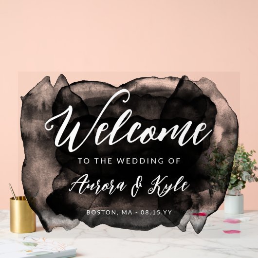 Begrüßung der lichtdurchfluteten Schwarzen Wasserf Acrylschild (Hochzeit)