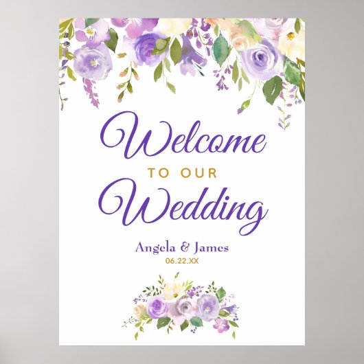 Begrüßung der lila Goldflora-Hochzeit Poster (Vorne)
