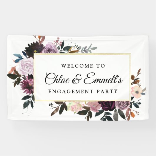 Begrüßung der lila Pink Rosa Floral Engagement Par Banner (Horizontal)