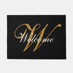 Begrüßung der mit Monogramm Schwarz-Gold-Türme Fußmatte