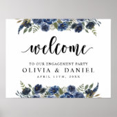 Begrüßung der Navy Blue Greenery Engagement Party Poster (Vorne)