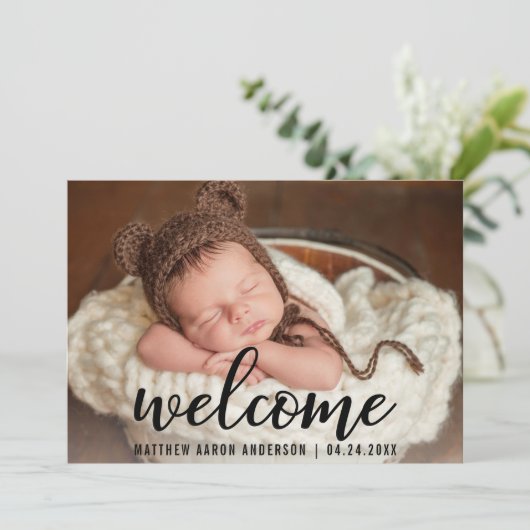 Begrüßung der neuen Baby-Ankündigung Blk Card Ankündigung (Stehend Vorderseite)