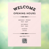 Begrüßung der Öffnungszeiten mit schwarzem QR-Code Fensteraufkleber (Blatt 3)