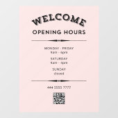 Begrüßung der Öffnungszeiten mit schwarzem QR-Code Fensteraufkleber (Blatt)
