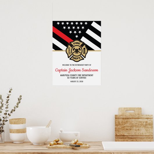 Begrüßung der Red Line-Flagge des Feuerwehren-Part Poster (Küche)