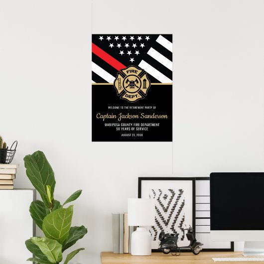 Begrüßung der Red Line-Flagge des Feuerwehren-Part Poster (Heimbüro)