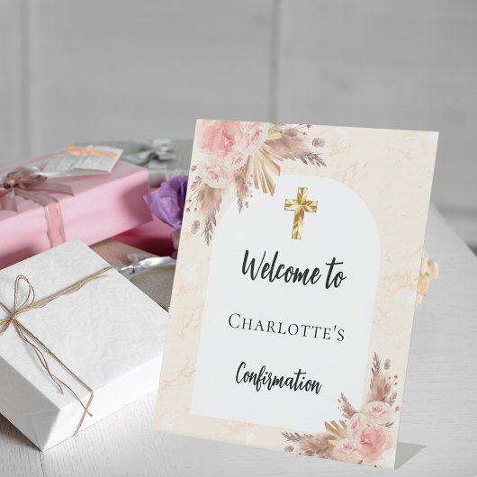 Begrüßung der Rose Goldpfirsichbogen Sockelschild