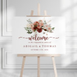 Begrüßung der Rustikal Floral Engagement Party Poster<br><div class="desc">Dieses rustikale, blumengeschmückte Poster ist perfekt für eine moderne Verlobung. Die Blume sind handbemalt, Marsala, Rosa, Rosa, Rot, Bordeaux und Gold mit grünen Blätter, die in wunderschönen Kränzen angeordnet sind. Machen Sie dieses Poster zu sich, indem Sie den Namen der Braut und des Bräutigams und das Datum der Verlobung hinzufügen....</div>