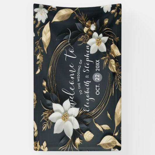Begrüßung der Schwarz-weißen Goldblumenzeremonie Banner (Vertikal)
