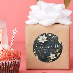 Begrüßung der Schwarz-weißen Goldblumenzeremonie Runder Aufkleber