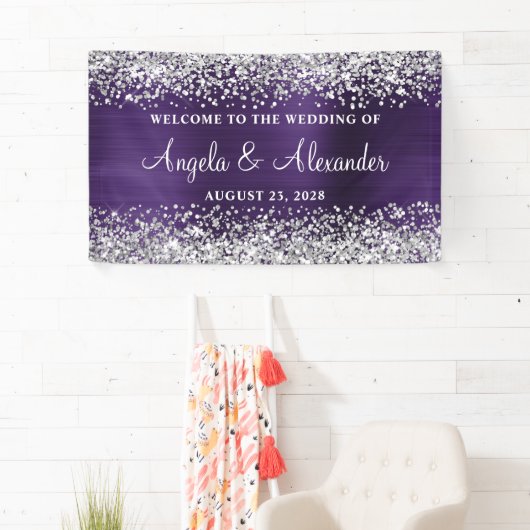 Begrüßung der Silberne Glitzer Dunkle Violette Banner (Insitu)