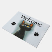 Begrüßung der verzauberten schwarzen Katzen- und P Fußmatte (Schrägansicht)