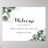 Begrüßung der weißen Blütenhochzeit im tropischen  Poster (Vorne)