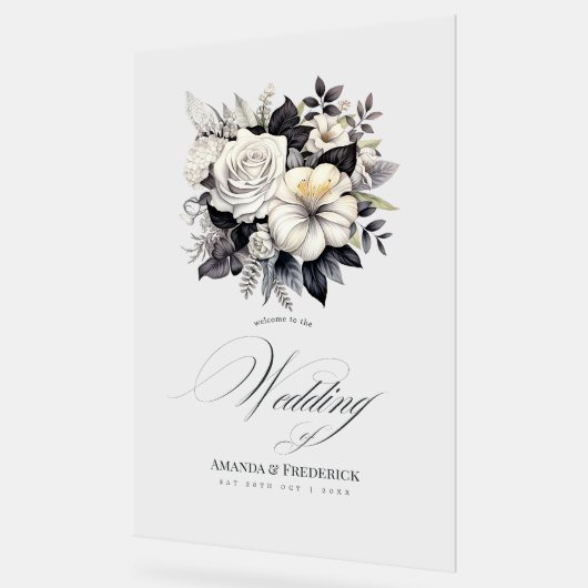 Begrüßung der zeitlosen Schwarz-Weiß-Blumen-Hochze Acrylschild (Winkel)