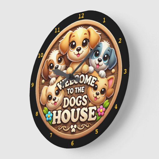 Begrüßung der Zuhause der niedlichen Welpenuhr Große Wanduhr (Winkel)