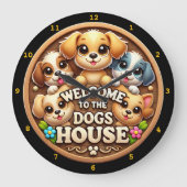 Begrüßung der Zuhause der niedlichen Welpenuhr Große Wanduhr (Vorderseite)