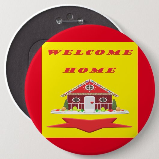 Begrüßung der Zuhause in den rot-gelben Farbtönen Button (Vorne & Hinten)