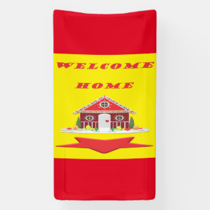 Begrüßung der Zuhause mit den rot-gelben Farbtönen Banner