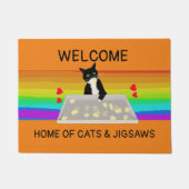 Begrüßung der Zuhause von Katzen und Jigsägen Fußmatte (Vorderseite)