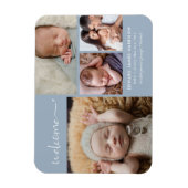 Begrüßung des Baby Foto Collage Blue Geburtserklär Magnet (Vertikal)