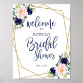 Begrüßung des Blue Gold Floral Brautparty Poster (Vorne)