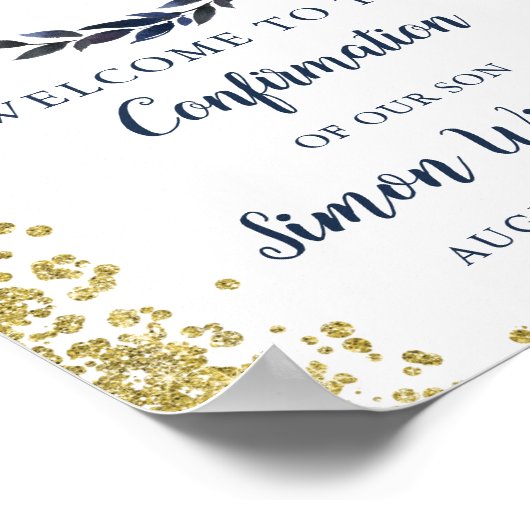 Begrüßung des Blue Wreath Gold Glitzer Poster (Ecke)