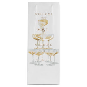 Begrüßung des Champagner Tower Gold Monogram Geschenktüte Für Weinflaschen