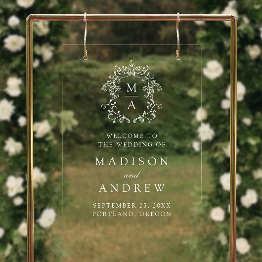 Begrüßung des eleganten White Wappen Monogram Acrylschild