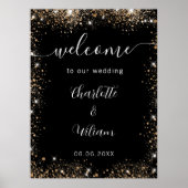 Begrüßung des Glitzer mit schwarzem Gold Poster (Vorne)